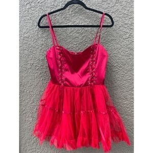 NWT Dolls Candy apple cherry ooh La La lace up goth bustier mini dress Sz L
